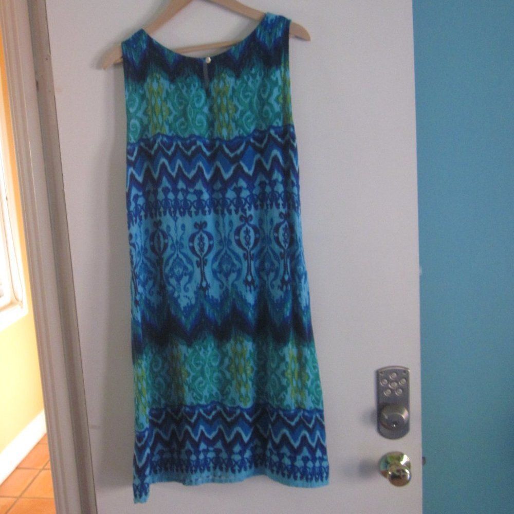 R&K Vintage 80's Womens Size M / L A-line Rayon Tank Sundress Blue Tie Dye Print - Picture 8 of 10